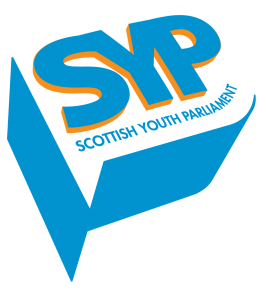 Scottish Youth Parliament logo, which features the the initials SYP in blue text with an orange boarder.  