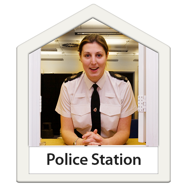 Police woman at police station reception